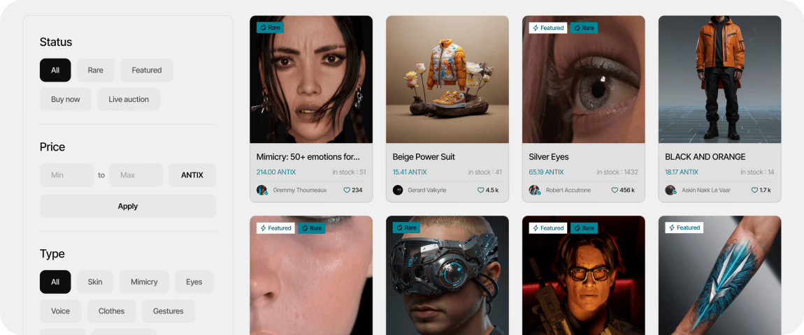 Use them to generate and monetize video, game, and photo content on the Antix marketplace